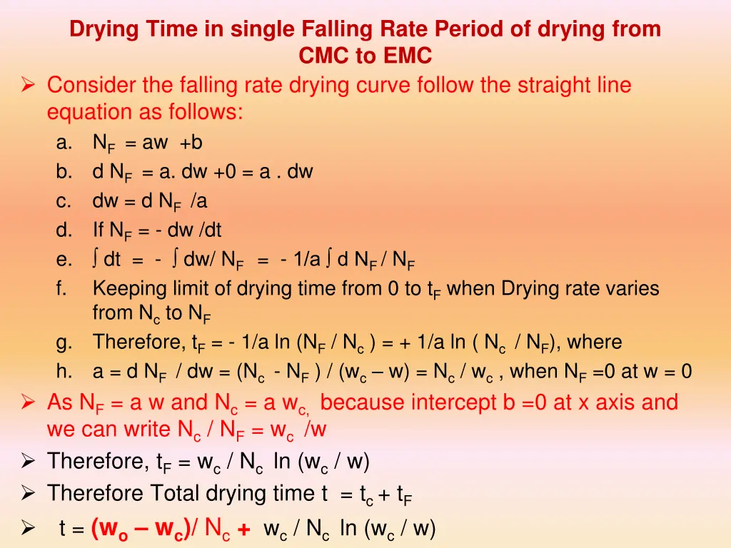 drying time in single falling rate period