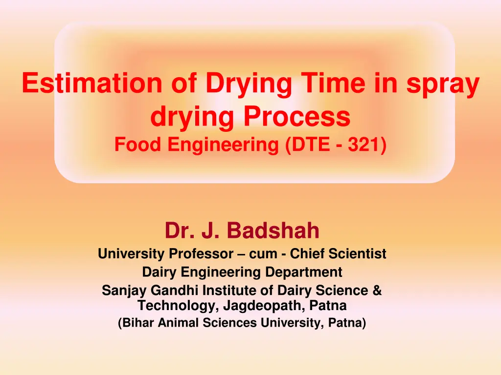 estimation of drying time in spray drying process
