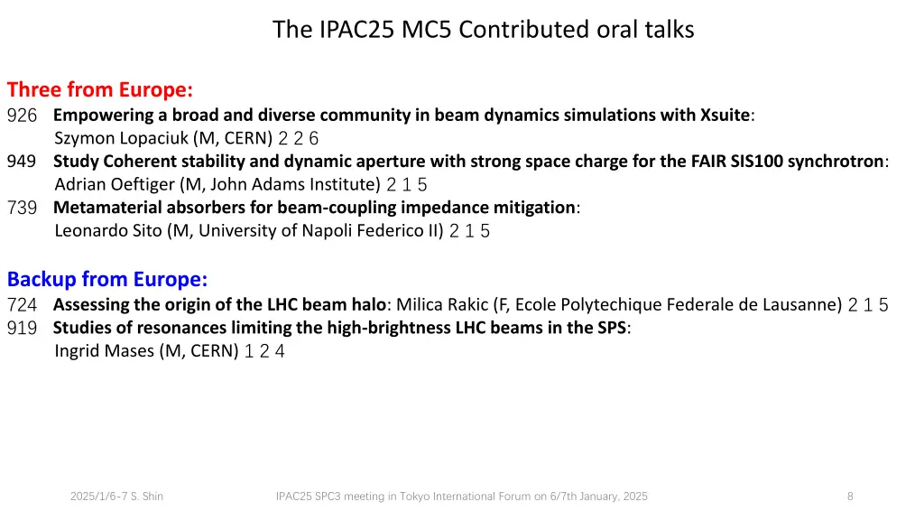 the ipac25 mc5 contributed oral talks 1