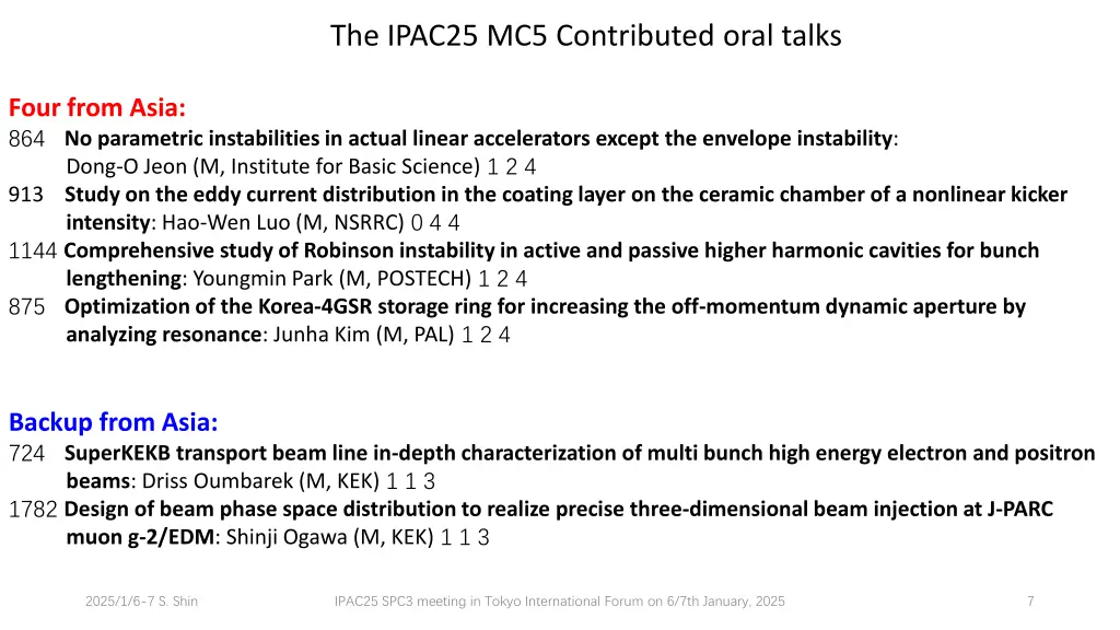 the ipac25 mc5 contributed oral talks