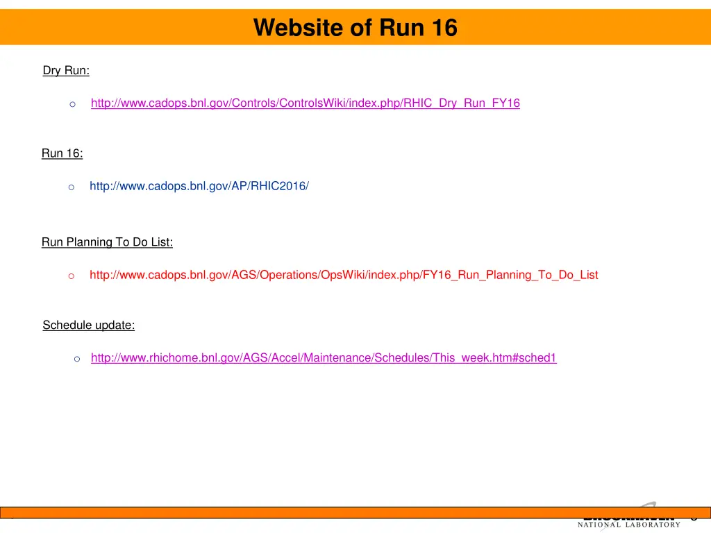 website of run 16