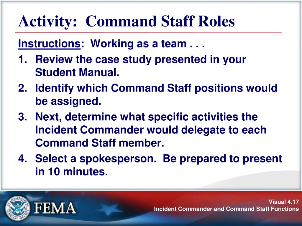 activity command staff roles