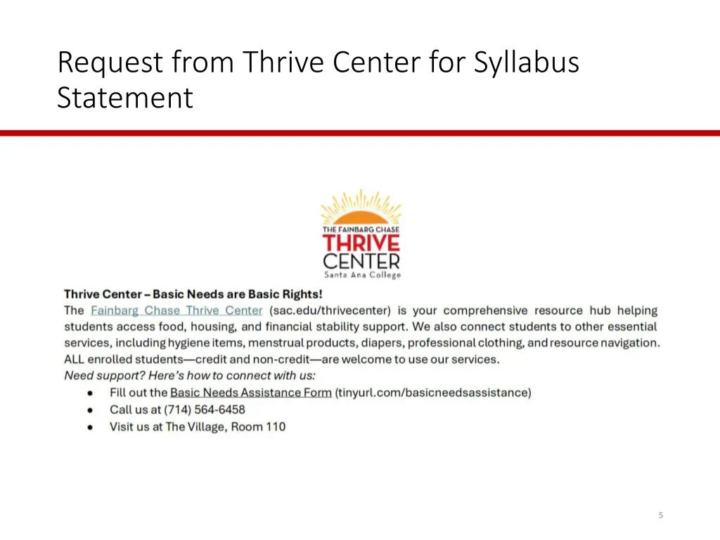 request from thrive center for syllabus statement