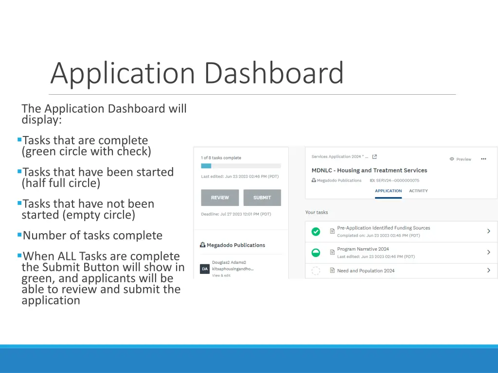 application dashboard