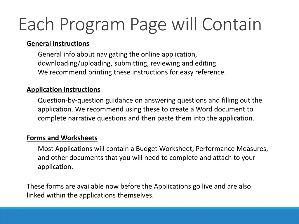 each program page will contain