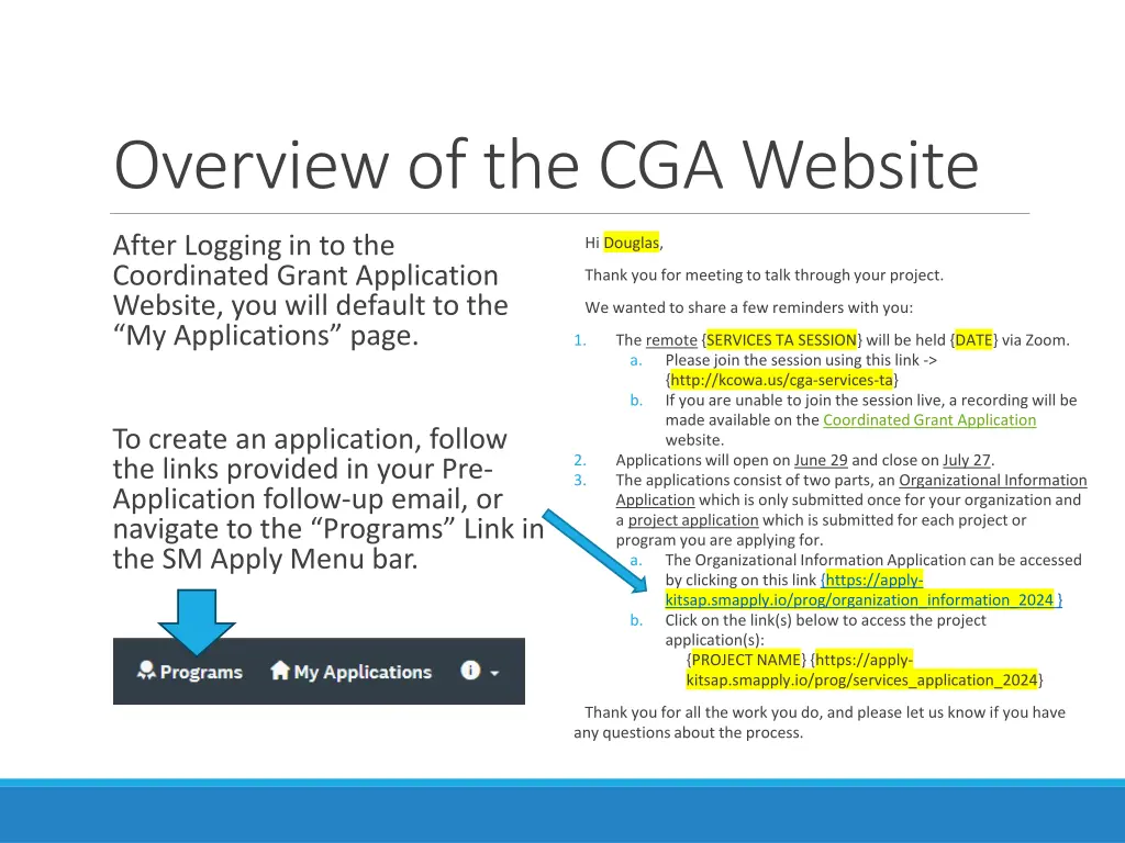 overview of the cga website