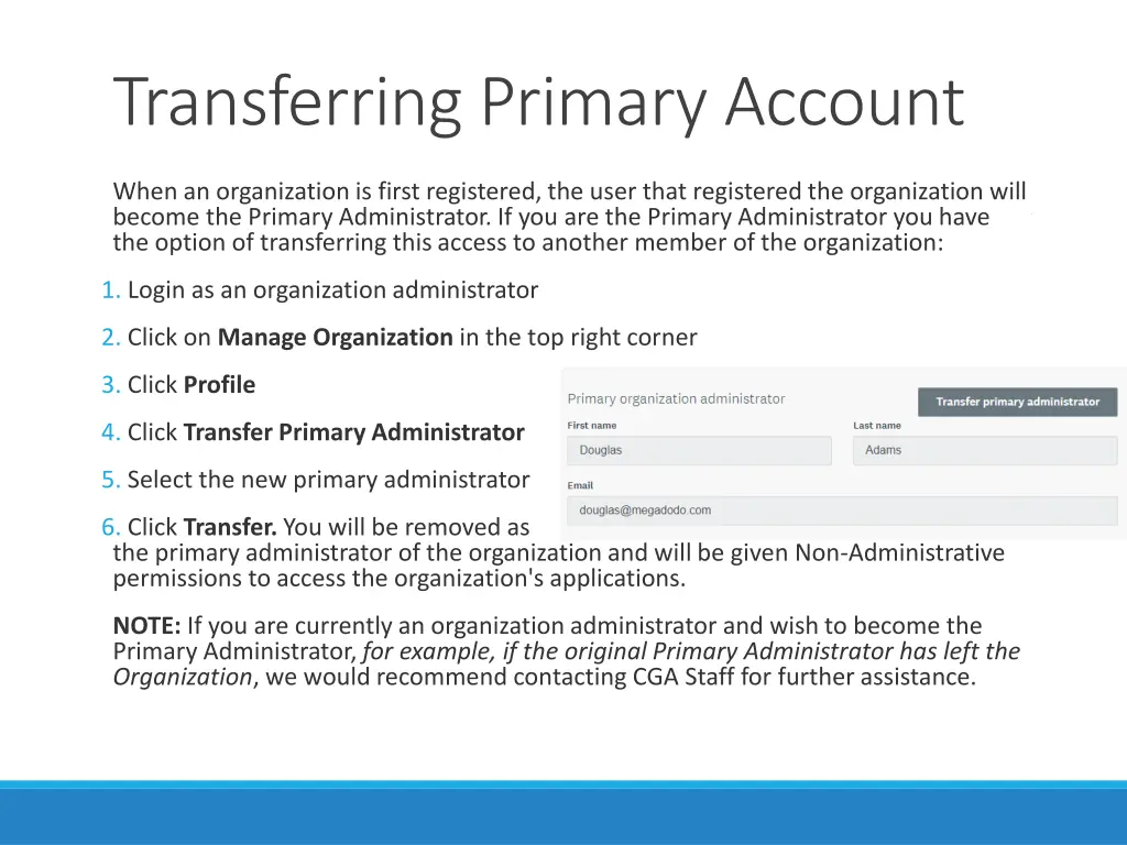 transferring primary account