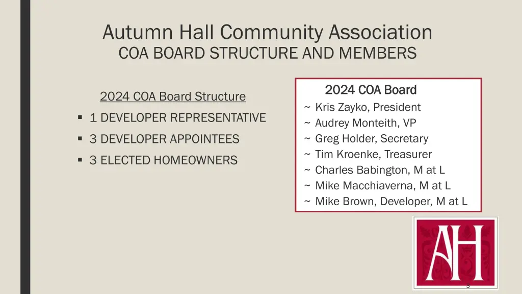 autumn hall community association coa board