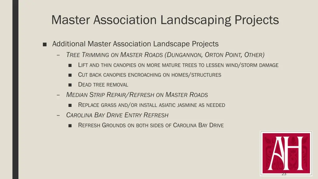 master association landscaping projects