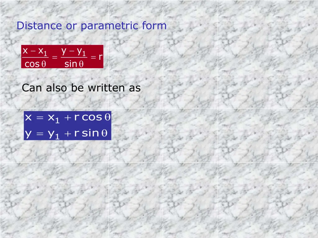 distance or parametric form 1
