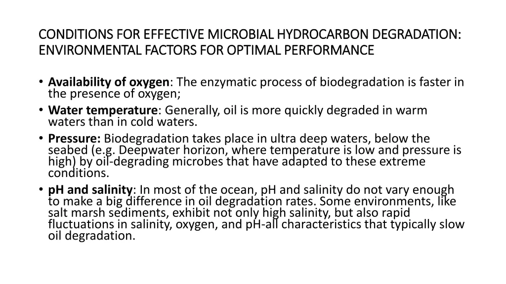 conditions for effective microbial hydrocarbon 1