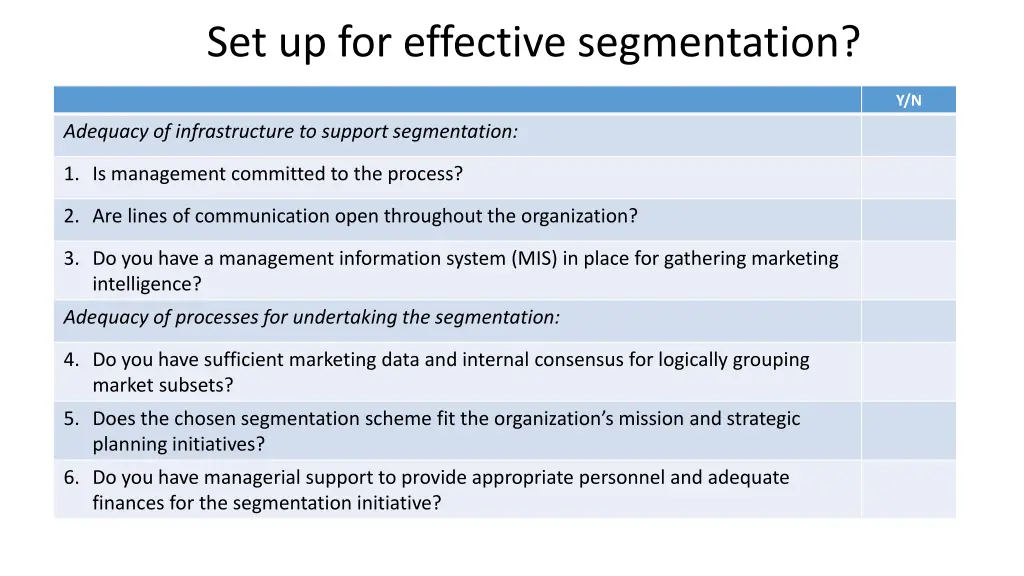 set up for effective segmentation