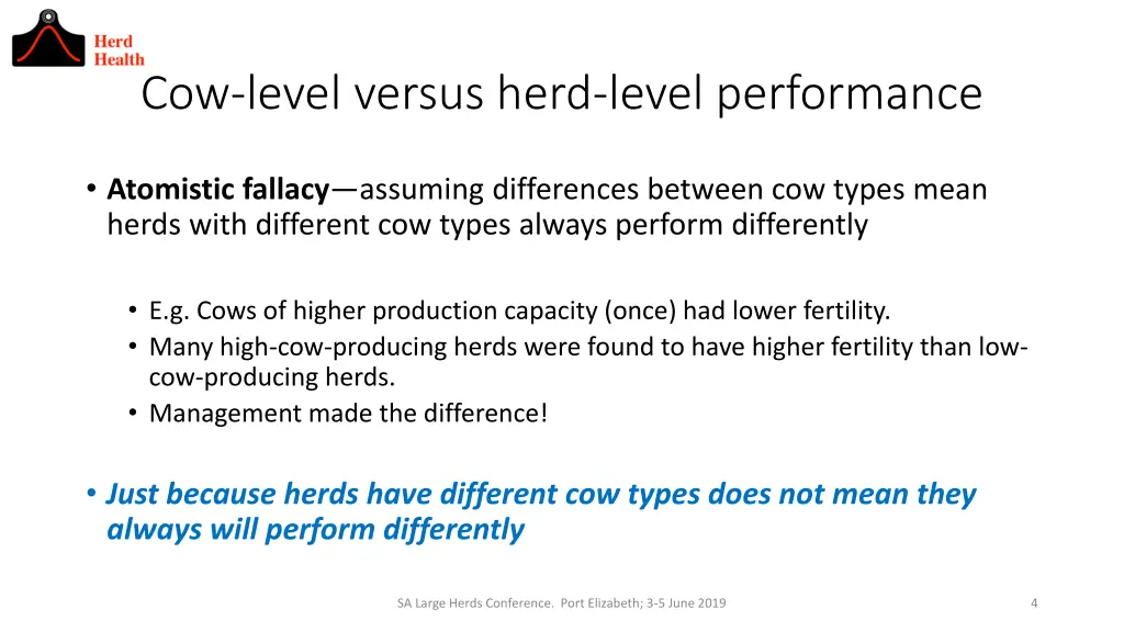 cow level versus herd level performance