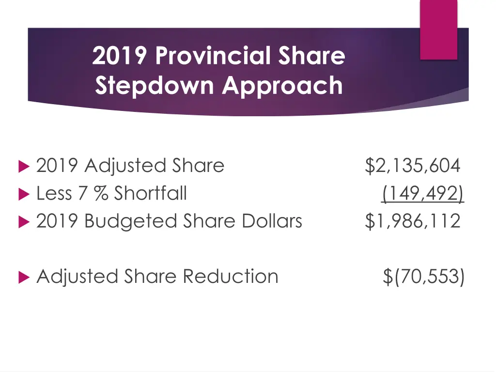 2019 provincial share stepdown approach