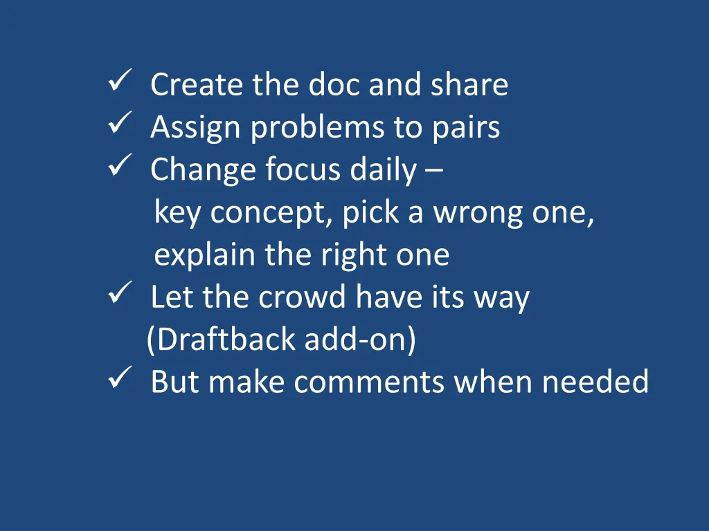 create the doc and share assign problems to pairs