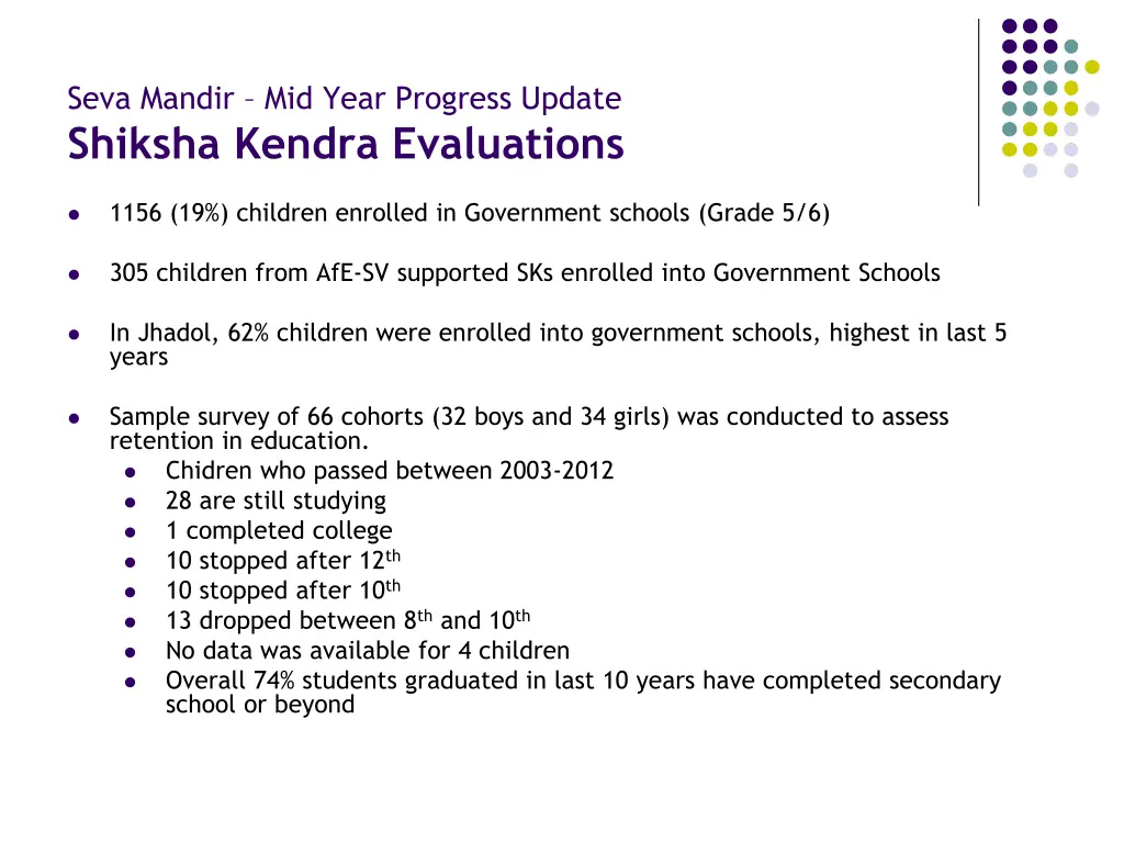 seva mandir mid year progress update shiksha 2
