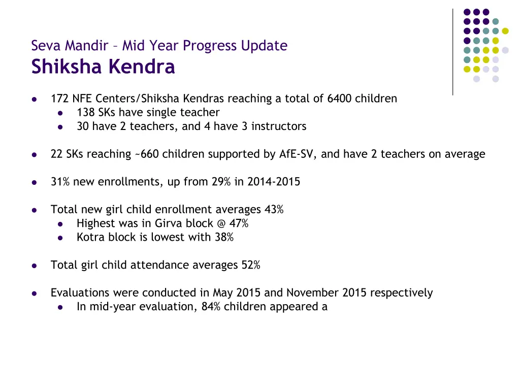 seva mandir mid year progress update shiksha