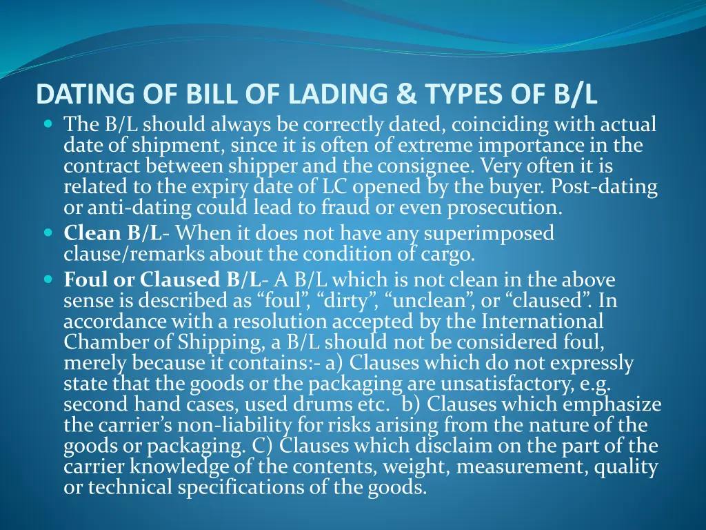 dating of bill of lading types