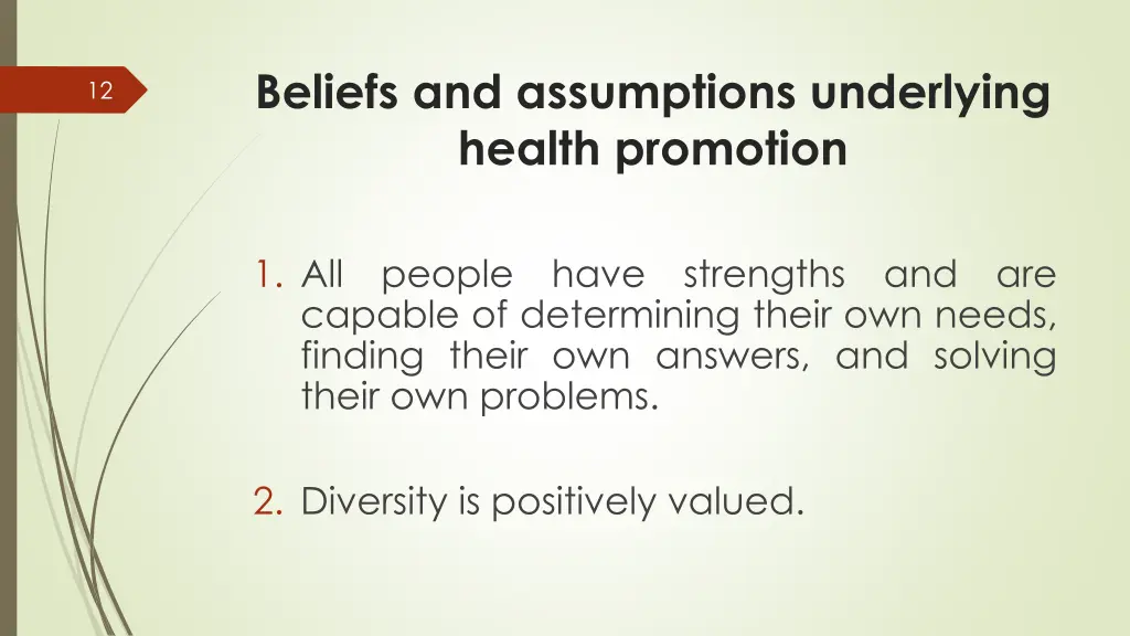 beliefs and assumptions underlying health