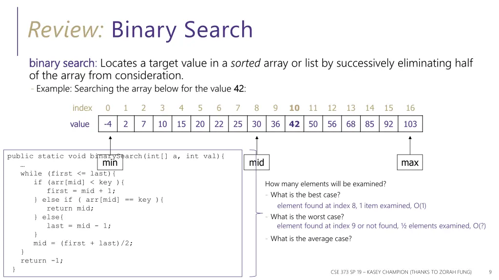 review binary search