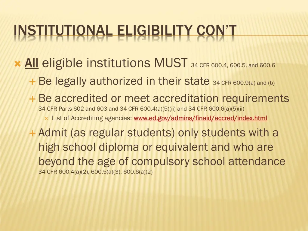 institutional eligibility con t 1