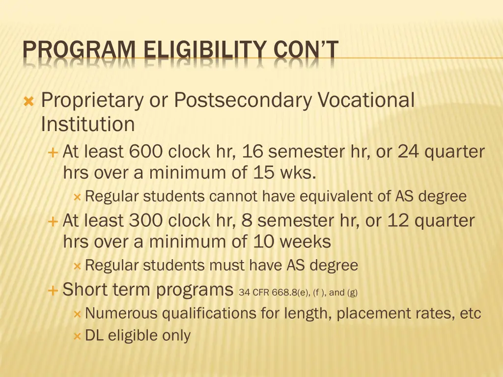 program eligibility con t 2