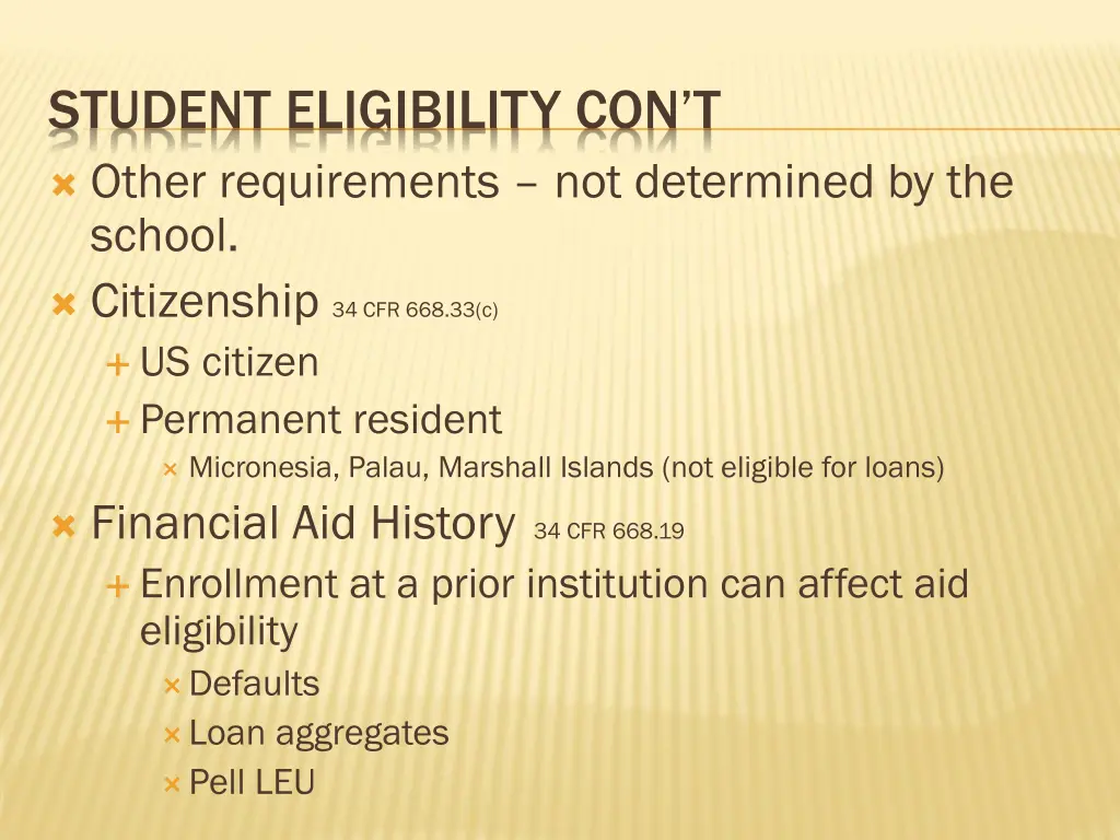 student eligibility con t other requirements