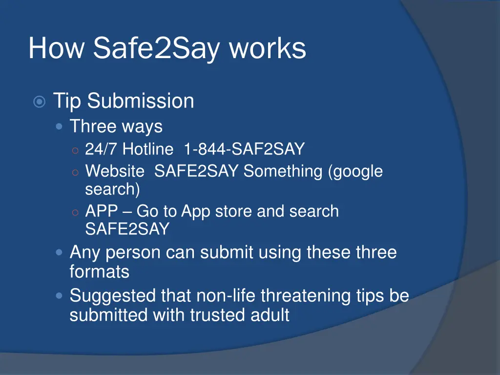 how safe2say works
