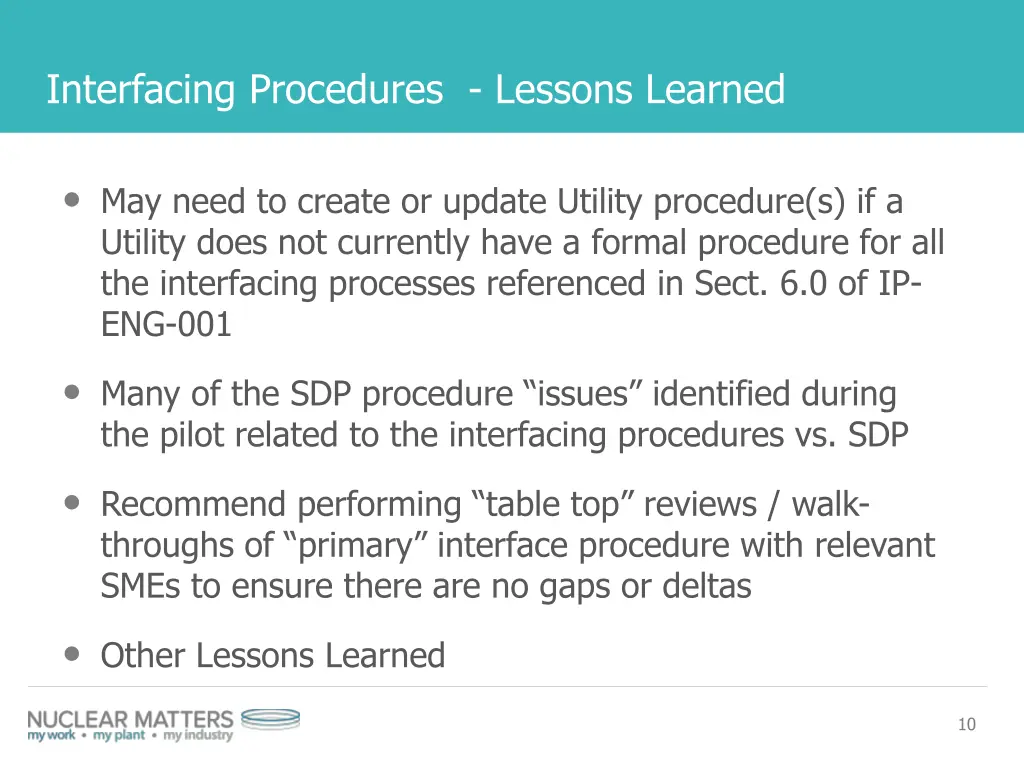 interfacing procedures lessons learned
