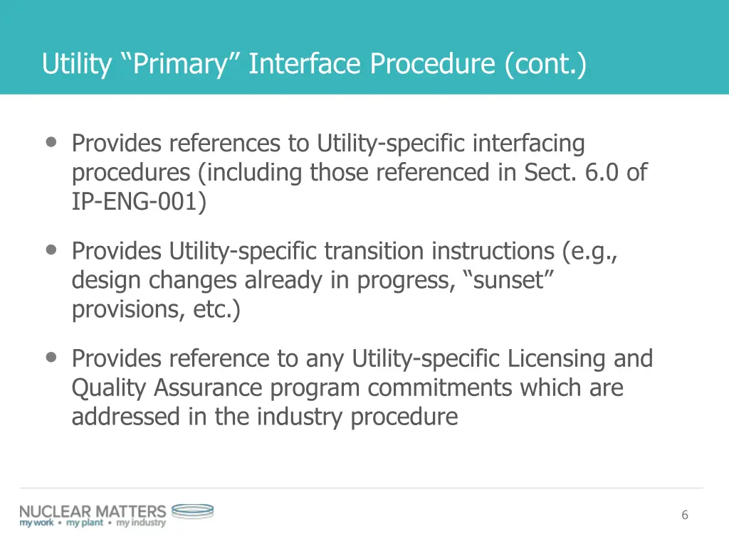 utility primary interface procedure cont