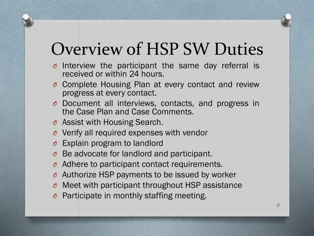 overview of hsp sw duties o interview