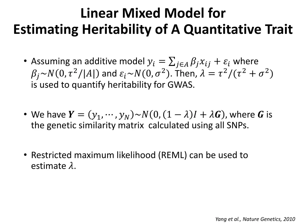 linear mixed model for estimating heritability