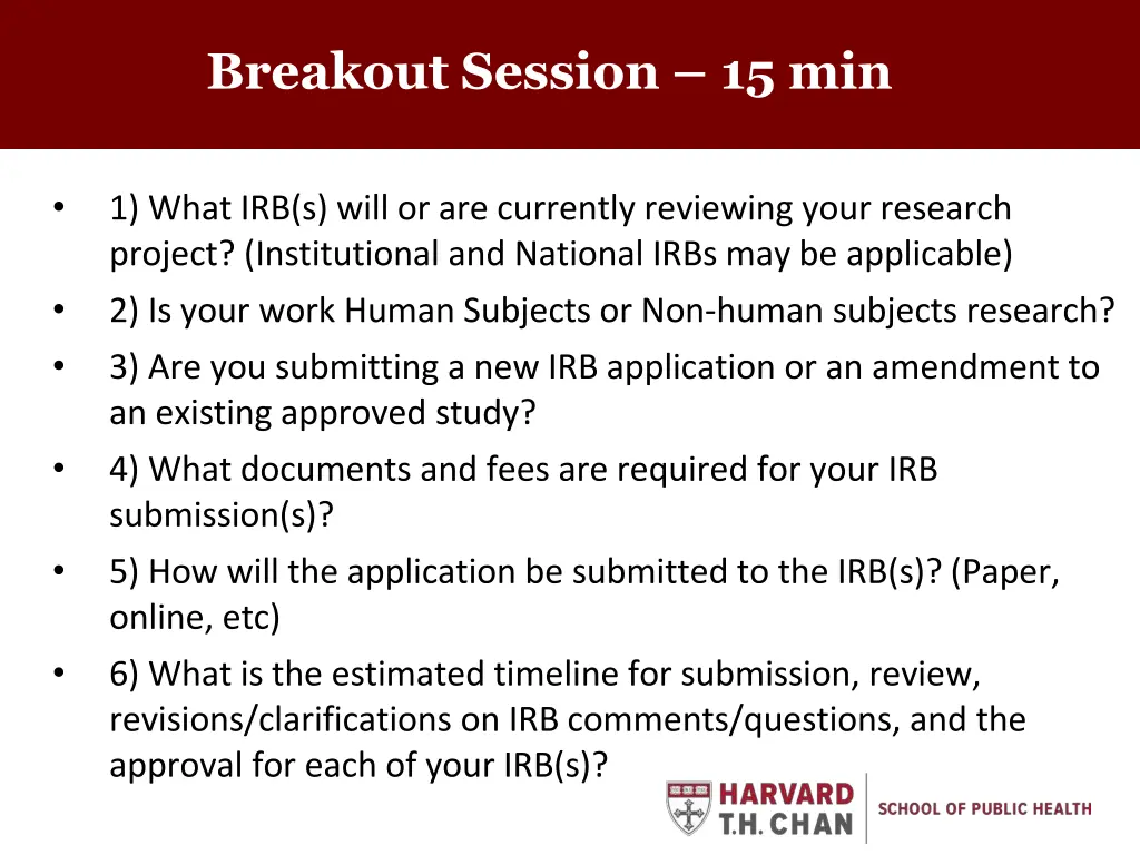 breakout session 15 min