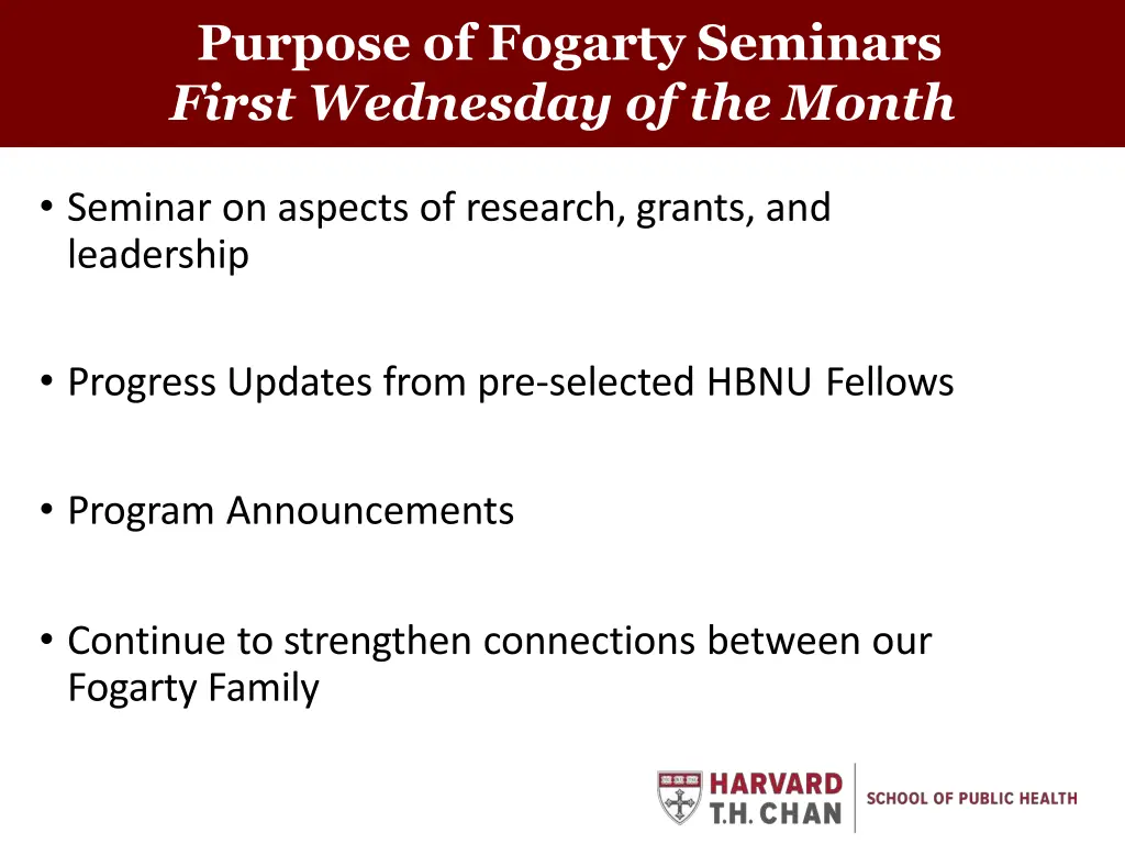 purpose of fogarty seminars first wednesday