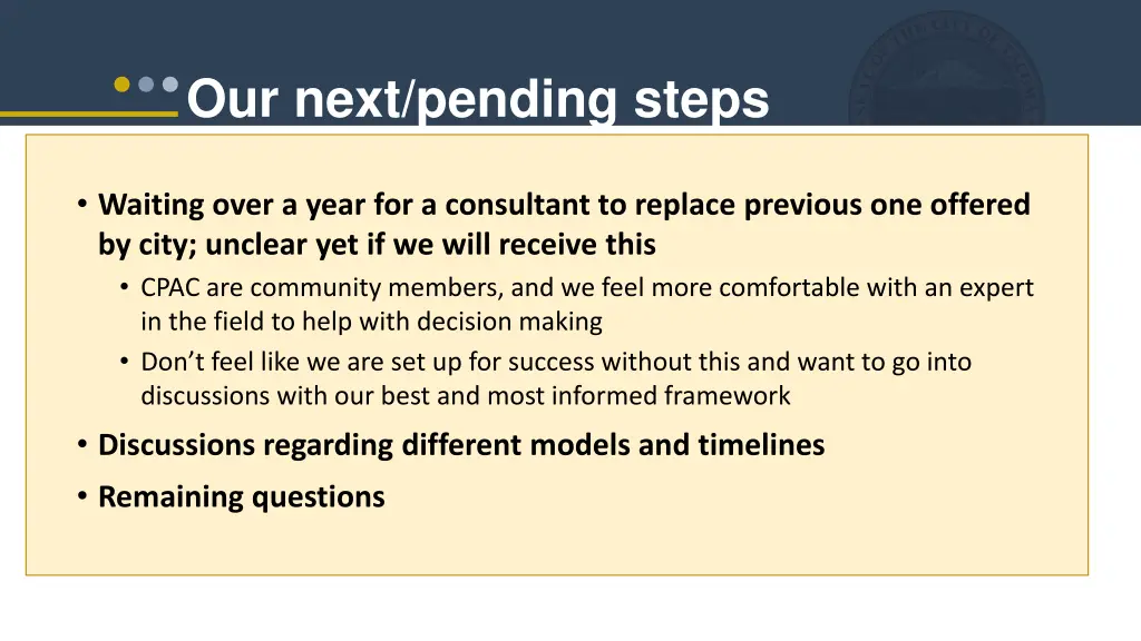 our next pending steps