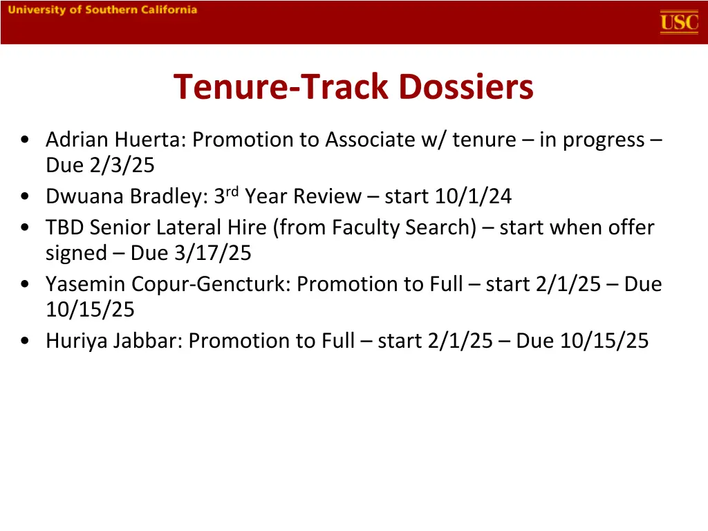 tenure track dossiers