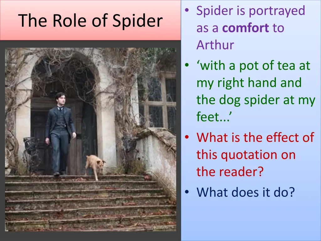 spider is portrayed as a comfort to arthur with