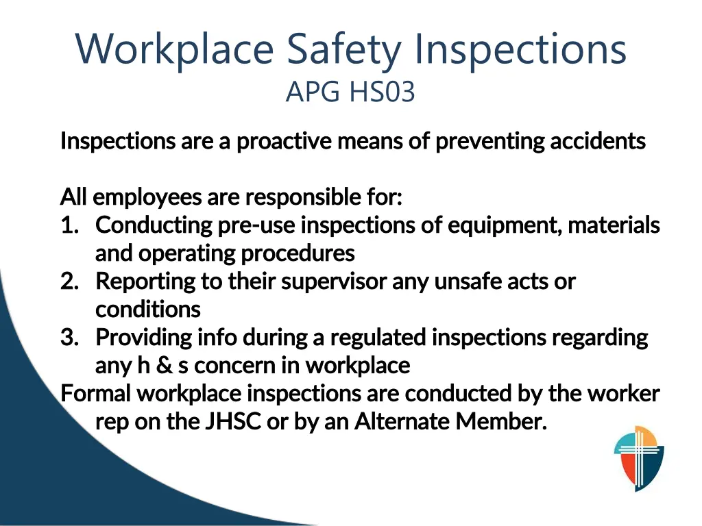 workplace safety inspections apg hs03