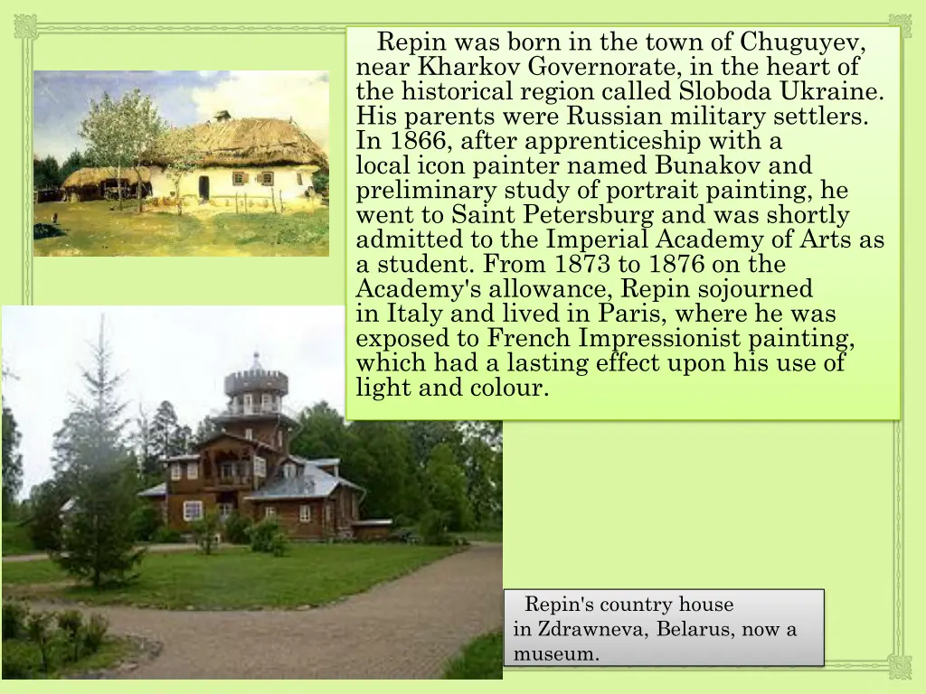 repin was born in the town of chuguyev near