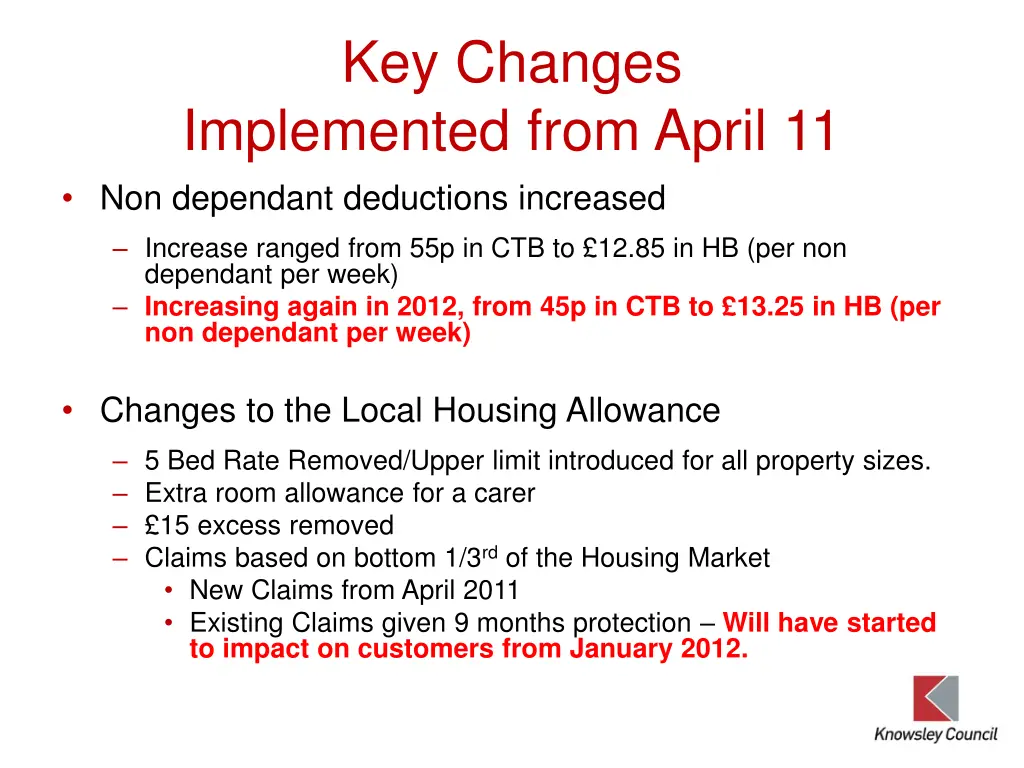 key changes implemented from april