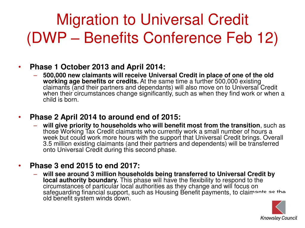 migration to universal credit dwp benefits