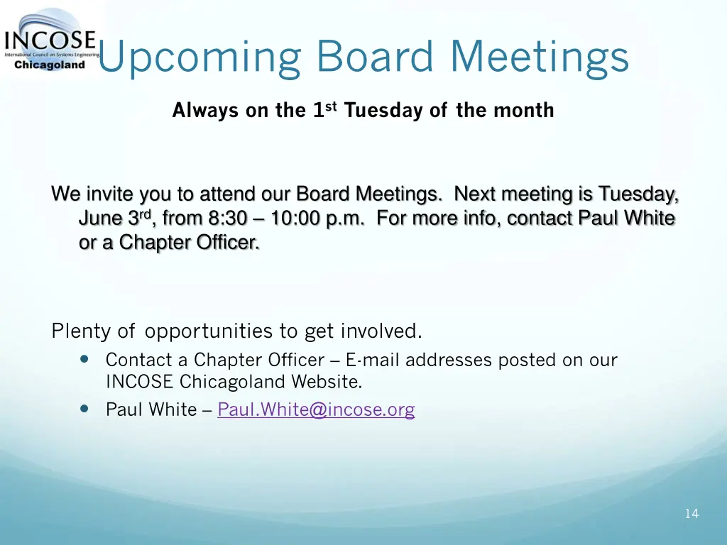 upcoming board meetings