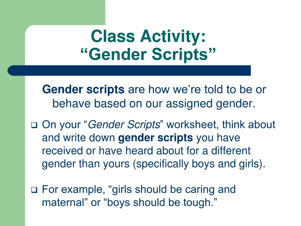class activity gender scripts