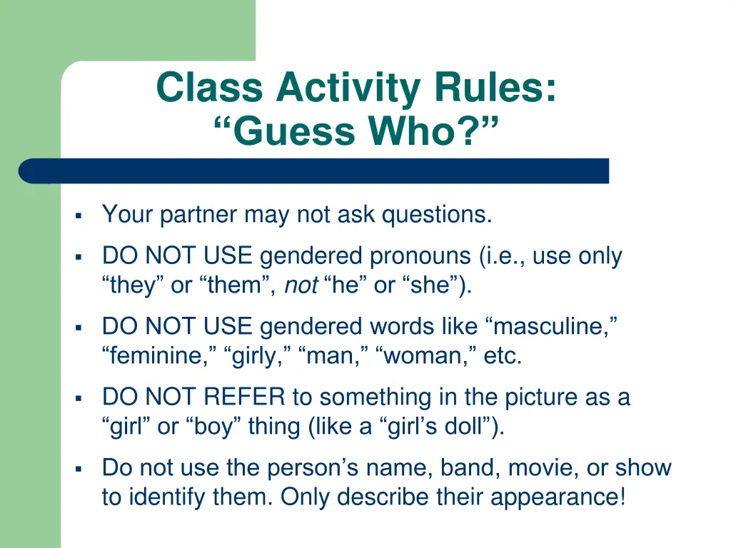 class activity rules guess who