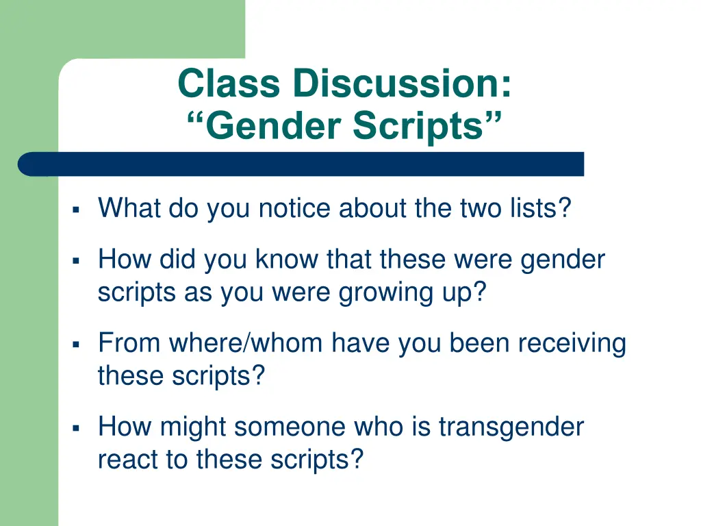 class discussion gender scripts