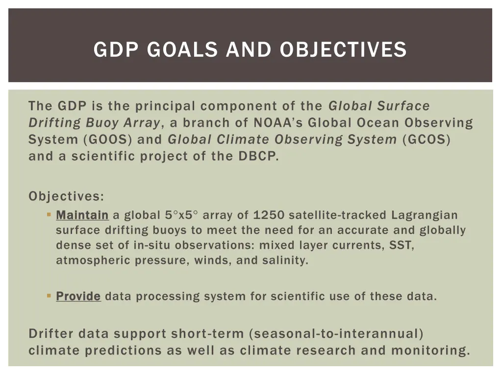 gdp goals and objectives