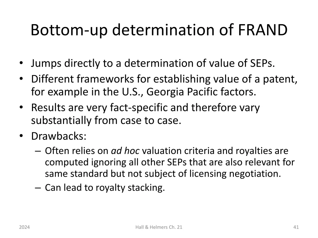 bottom up determination of frand