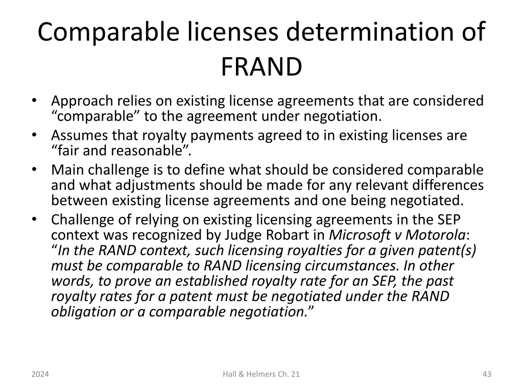 comparable licenses determination of frand