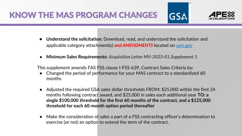 know the mas program changes know the mas program