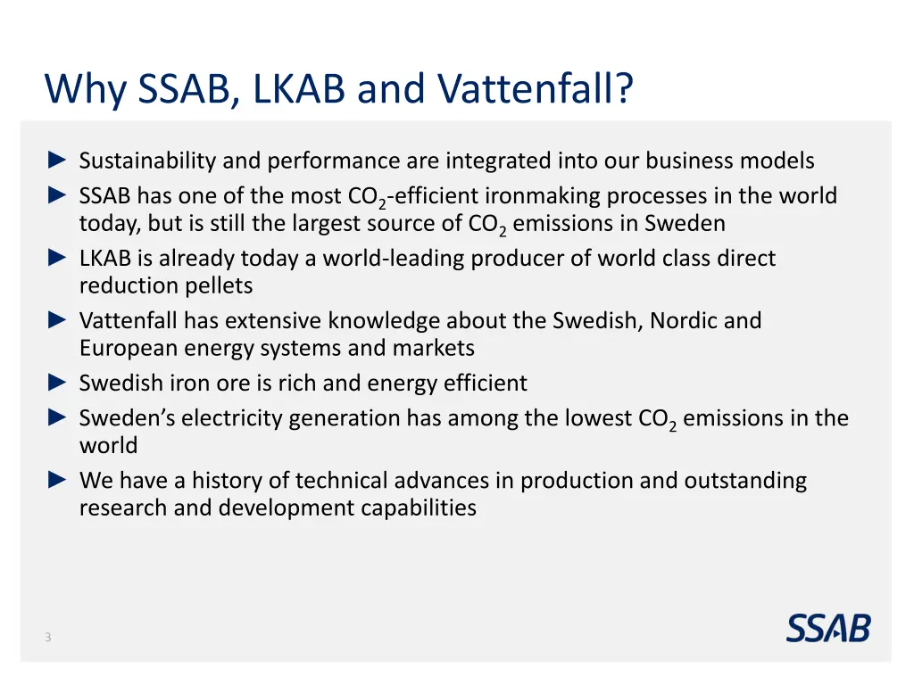 why ssab lkab and vattenfall